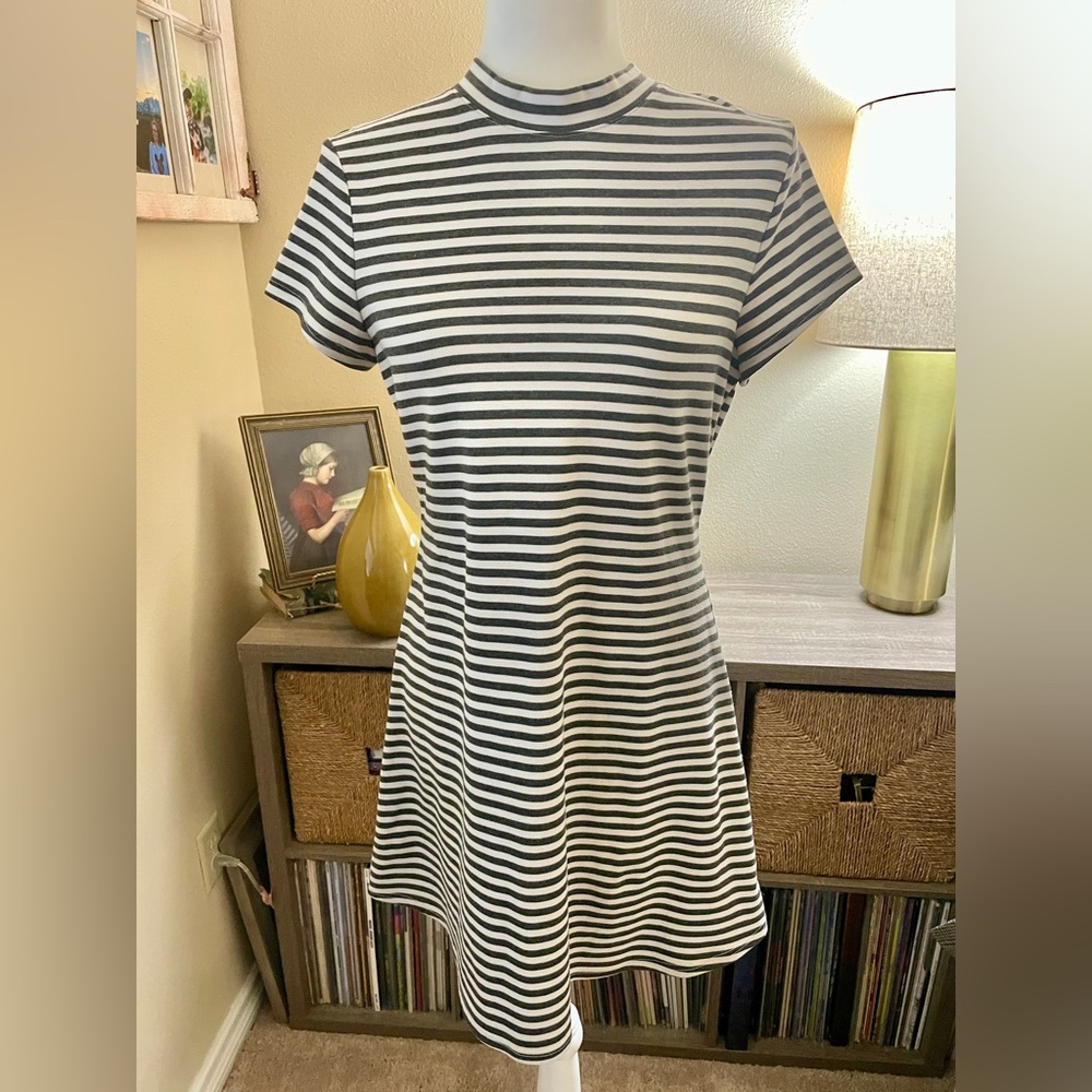 Free People Beach Medium Black and White Short Sleeve Stripe Mini Dress